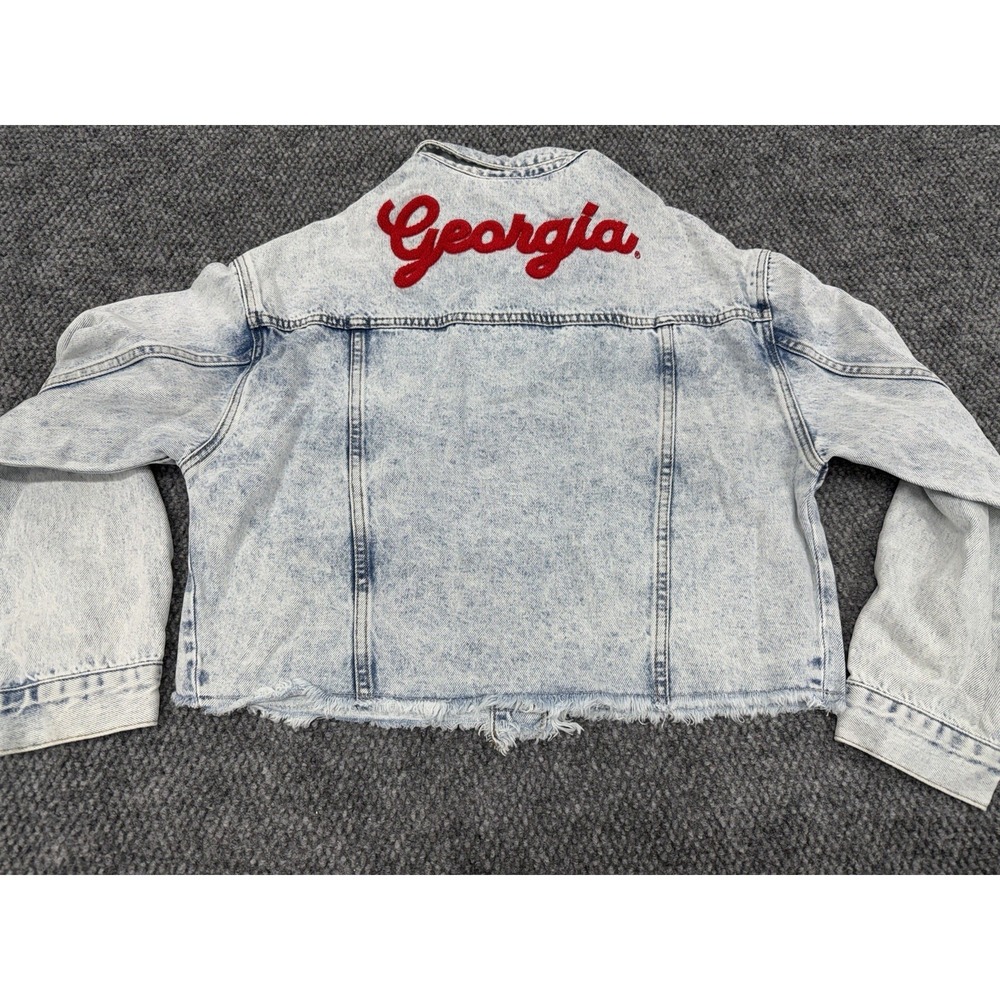 Georgia Bulldogs Women's Small Light Denim Cropped Jean Jacket - New - Picture 7 of 10